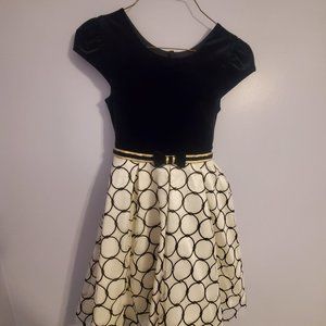 Girls Dress Size 10 by Jona Michelle: Black, White, Gold, Polka Dot